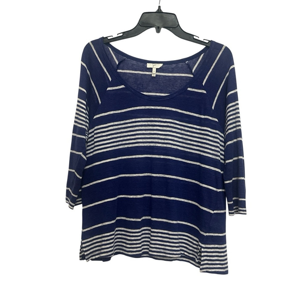 Joie Linen Striped Top Blue White 3/4 Sleeve Size Small Scoop Neck Preppy